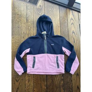 Patagonia Microdini Cropped Hoodie Pullover Fleece New Navy Planet Pink Kids’ XL